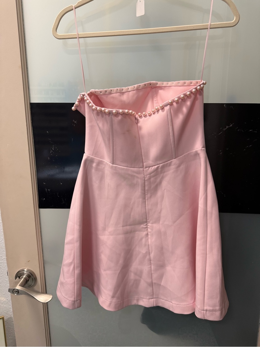 Altar'd State Strapless Pink Pearl-Trim Fit & Flare Dress - Picture 5 of 6